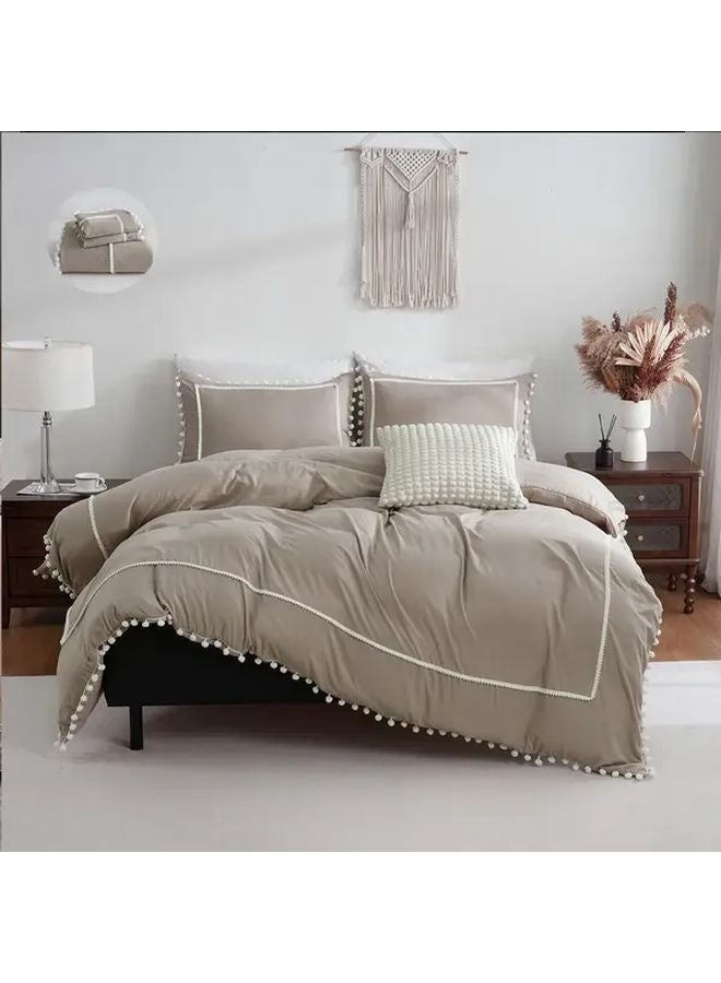 Camel Queen Size French Country Bedspread Set with White Ball Button Tufting Duvet Cover - Image 1